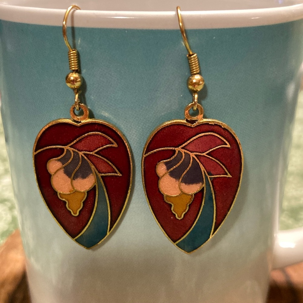 Vintage cloisanne floral earrings